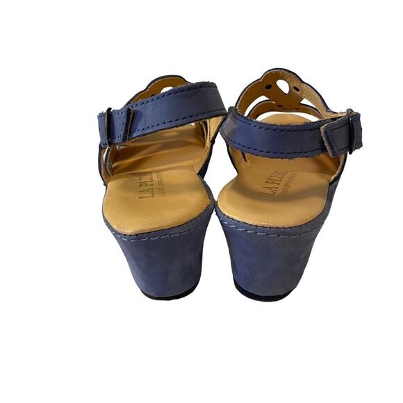 La Plume Suede Sky Blue Wedge Heeled Ankle Strap Sandals in Ladies Size 38 - Picture 3 of 6